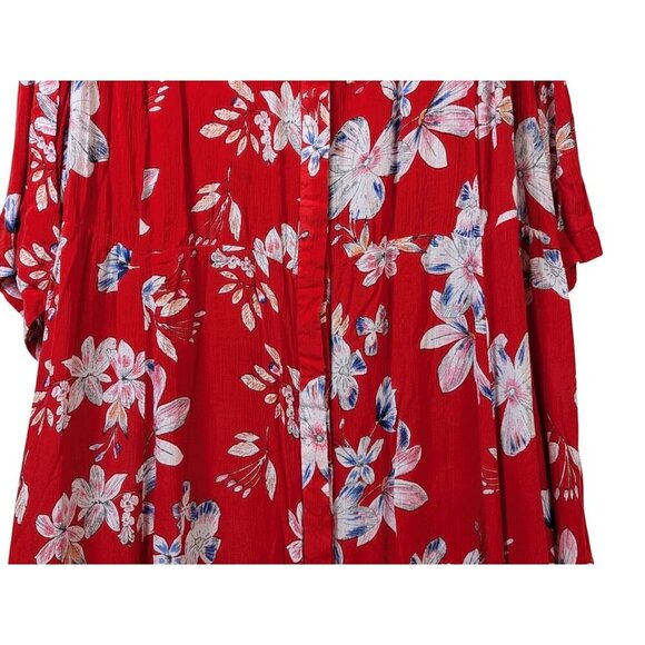 Woman Within Plus Size 34W Roll Tab Sleeve Crinkle Floral Red Shirt Dress Flowy - Picture 4 of 16